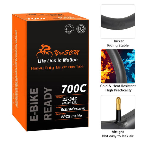 Two Pack Beefy Heavy Duty 700C Bike Inner Tubes With Schrader Valve Compatible With 700x25C 700x26C 700x28C 700x32C 700x34C Tires AV48