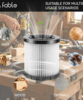 Two Pack Wet And Dry Vacuum Replacement Filter Set For DCV580 And DCV581H, filter surrounded by dirt, sawdust, and drywall.