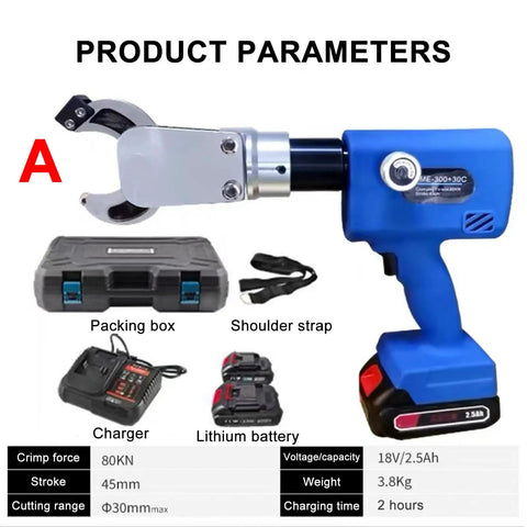 Handheld Hydraulic Cable Cutter For Copper Aluminum And Armored Cable From 0 To 30 And 65 mm with accessories displayed