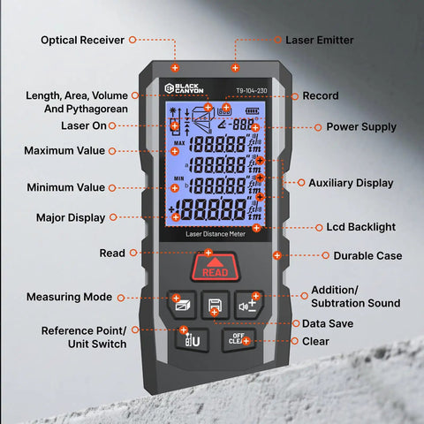 230 Foot Laser Distance Meter With Bright Green Beam And Smart Angle Tracking For No Sweat Indoor Outdoor Renovations reliable measuring device with detailed LCD display.