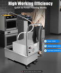 Heavy Duty 55 Gallon Commercial Oil Filter Station Wastefree Cooking Grease Extraction Pump And Drain Cart in restaurant use.