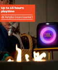 Encore Essential 2 Portable Party Speaker With AI Sound Boost Battery Powered Up To 15 Hours Of Playtime in a backyard setting