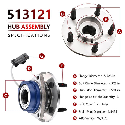 Specifications of Pair Front or Rear Wheel Bearing Hub Assembly for Chevy Impala Monte Carlo Venture with ABS sensor