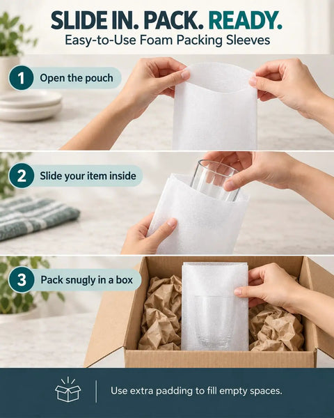 Tough As Nails Foam Pouches That Crush The Bumps During Shipping With Solid Cushion Wrap Sleeves For Fragile Gear In 60 Pack, showing packing process.