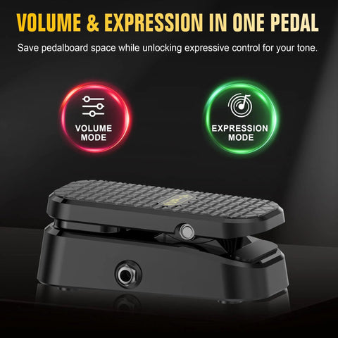 Dual Function Volume And Expression Gig Ready Pedal For Electric Guitar With Passive Foot Controller shown in volume mode