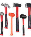 Six-Piece Rubber Mallet Hammer Set With Dead-Blow, Sledge, Stoning, Ball Peen And Claw, Pro-Grade Anti-Vibration Fiberglass Handles