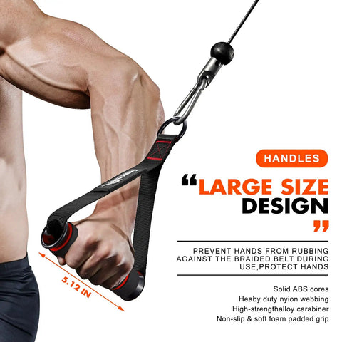 Heavy Duty Cable Exercise Handles For Home Gym Beast Mode Workouts And Pulldown Routines with ergonomic grip and nylon straps.