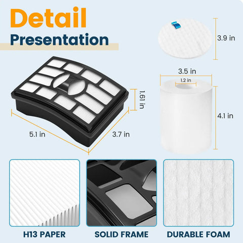 Dimensions and material details of Shark Rotator Pro Lift Away NV500 Series Replacement Filter Fits NV501 NV502 NV503 NV505 NV510