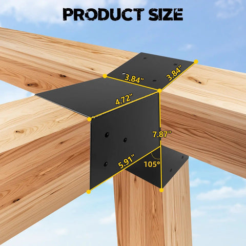 Heavy Duty 3 Way 15 Degree Pergola Brackets For 4x4 Posts 3.5x3.5 Inch L Shaped Right Angle Slant Brackets For Pavilion Gazebo Deck Porch Cabin Indoor Outdoor DIY Ready 4 Pack