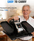 Senior man holding Under Desk Elliptical Workout Machine With Remote, 12 Speeds Quiet Seated Pedal Exerciser for home or office use.