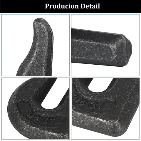 Close-up details of Three Eighths Inch Weld On Grab Hooks Four Pack Heavy Duty Clevis Hooks G70 Tractor Bucket Hooks, forged steel