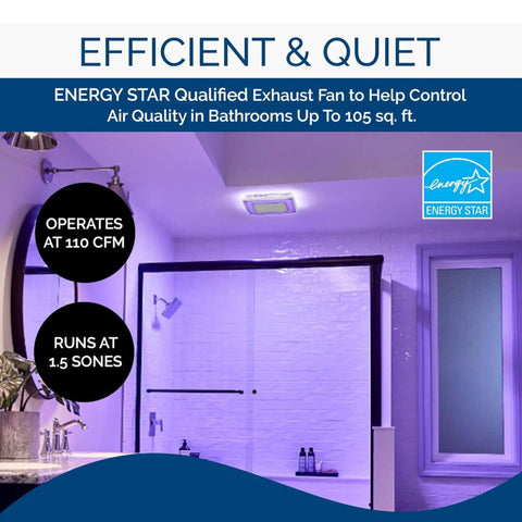 Super Quiet Bathroom Ventilation Fan With 110 Cfm Airflow And Vibrant Led Lighting, Energy Star Rated For Zero Sweat Humidity Pull With Shower View
