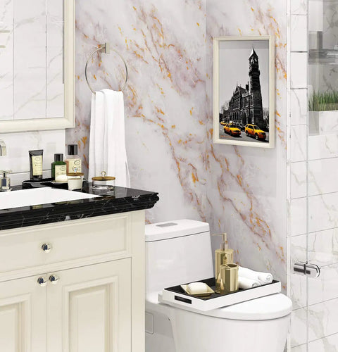 Bathroom with 36 Inch By 197 Inch Gold Marble Countertop Contact Paper Waterproof Vinyl Marble Wallpaper Peel And Stick