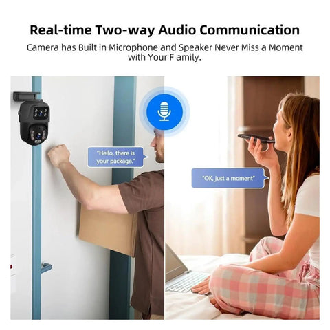 8CH POE Security Camera Surveillance NVR Kit Featuring Dual Lens 6MP HD Resolution Outdoor IP Camera Smart Human Detection with two-way audio.