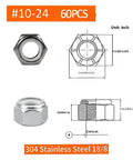 Diagram of Nylock Nuts Set With Nylon Insert For Size 10 24 SAE Inch Threads 304 Stainless Steel 60 Pieces, showing measurements.