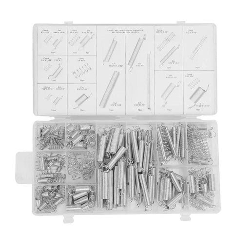 Super Slick 200pc Metal Spring Assortment Kit With 20 Size Extension Compression Tension Springs For Car Repair Bike Fixing Home Appliances Maintenance And DIY Projects In Durable Storage Box, clear box open