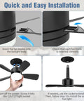 Lit Seventeen Point Five Inch Ceiling Fan Light With Remote 25W 1600 Lumens installation guide showing fan blade attachment and screw-in socket