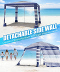 Eight By Eight Foot Beach Cabana Tent With Sun Shield UPF 50 Plus Foldable Outdoor Canopy, striped design with detachable side wall