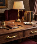 Ten Pack Polished Brass Cabinet Pulls Featuring Three Inch Hole Centers Top Shelf Heavy Duty Handles For Kitchens Drawers Wardrobes And Cabinets Smooth Pull No Sweat Install on wooden desk.