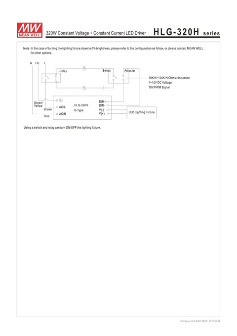 Rock Solid 24V 320W Constant Voltage LED Power Supply HLG-320H-24 wiring diagram for indoor outdoor waterproof use