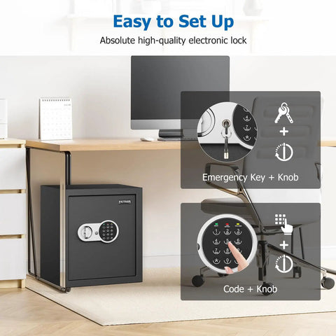 2.3 Cu Ft Fireproof Home Safe With Digital Keypad Electronic Lock Removable Shelf And Adjustable Rails Ideal For Storing Money Cash