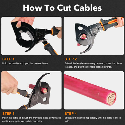 Instructions for using Built Tough Ratcheting Cable Cutter For 750MCM Copper And 1000MCM Aluminum Heavy Duty Wire Cutter