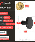 5 Pack Black Round Cabinet Knobs With Kickass Matte Finish And Heavy Duty Zinc Alloy Build Hella Durable For Kitchen Drawers And Dresser Doors Includes Mounting Hardware size dimensions with screws and coin comparison
