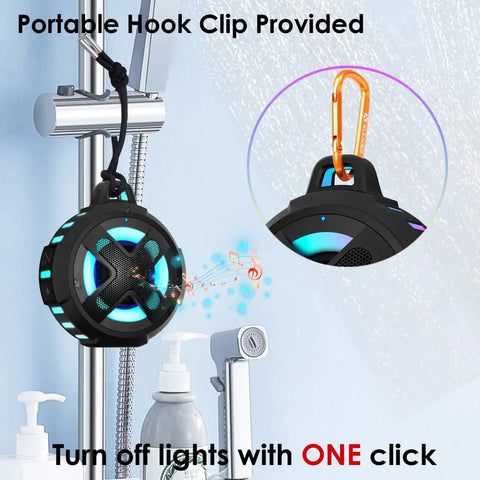 Ride Ready Bike Speaker With Pro Handlebar Mount Bluetooth 5.4 IPX7 Waterproof hanging on shower with hook clip