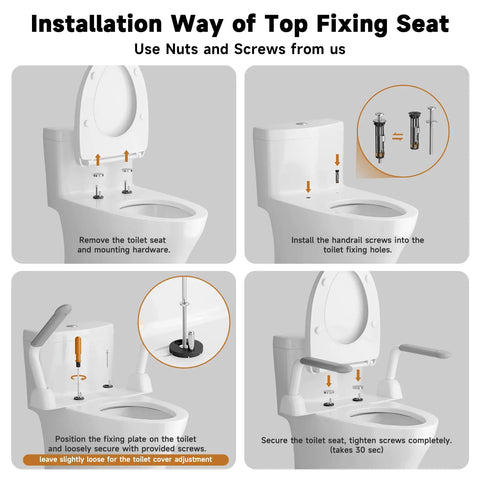 Installation guide for Beast Mode Cast Iron Toilet Safety Rails with Quick Fold Handles, showing steps to secure safely.
