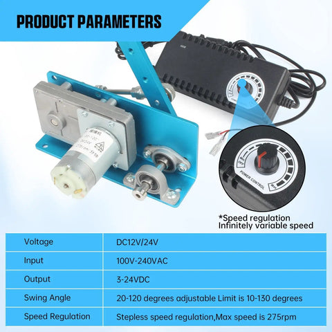 DC 24V Linear Actuator Reciprocating Motor With Adjustable Swing 20 To 120 Degrees And 275 RPM Speed Regulator, close-up of components