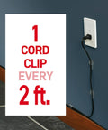 Damage Free Round Cord Clips Set With 13 Clear Clips And 16 Strips For No Tools Wall Mounting installed on wall with cable
