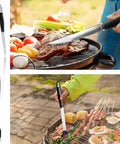 Backyard BBQ Essential 5 Piece Grill Tools Set With Heavy Duty Wire Brush Spatula Fork Tongs And Basting Brush in outdoor use