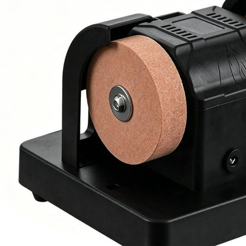 Close-up of Electric Double Grinding Wheel Buffer disc, showcasing heavy-duty polishing power for rust and dull edge removal.