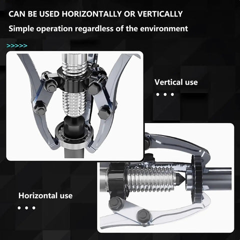 Universal Hydraulic Gear Puller And Bearing Separators With Two Or Three Jaw Configurations Extracts 33000 Pounds Without Breaking A Sweat For Vertical Or Horizontal Tasks demonstrating vertical and horizontal operation.