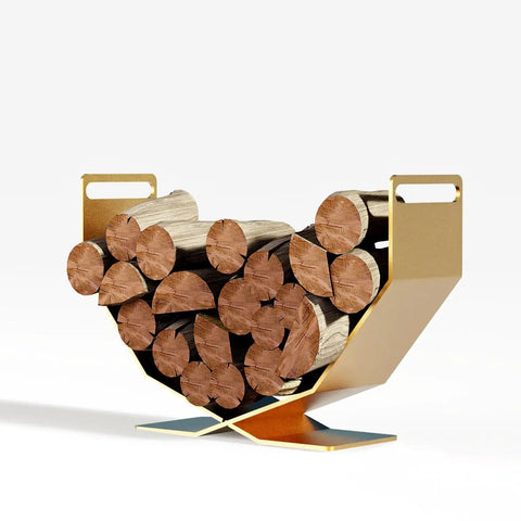 Heavy Duty Firewood Rack Built Tough For Indoor And Outdoor Use Decorative Gold Wood Holder With Large Capacity Easy Foldable Design