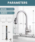 Dimensions of High Arc Single Handle Brushed Nickel Kitchen Faucet With Pull Down Sprayer And Deck Plate 304 Stainless Steel