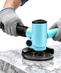 Heavy Duty Pneumatic Angle Grinder Four Inch Rotary Polisher in use, features metal alloy housing on granite surface.