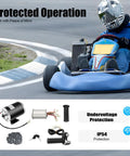 Go-kart with 48V 1000W Brushed Motor Kit with 3000 RPM Output and 26A Adjustable Speed Controller on track.