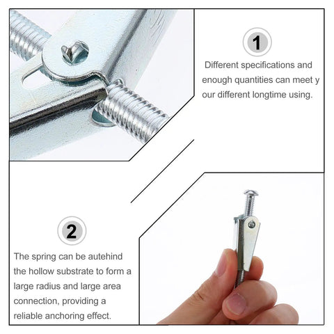 Close-up of silver toggle bolt and wings from Beefy Drywall Toggle Bolts Kit 20 Pcs M5 M6 Wing Nuts With Full Thread Expansion Screws