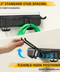 Beefed Up Garage Tool Organizer With Six Double Layer Hooks And Extended 49.5 Inch Wall Mounts Made From Powder Coated Steel, displaying flexible hook positioning.