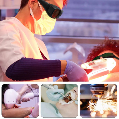 Heavy Duty Laser Safety Glasses With Wrap Around Coverage Delivers Rock Solid OD5 Plus Protection Against Stray Rays Built Tough Polycarbonate Frames for medical laser procedure.