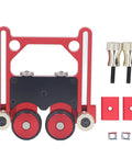 Rock Solid Bearing Roller Featherboards For Table Saw Aluminum double wheel woodworking feed guide, featuring a red chassis and accessories.