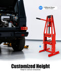 Rock Solid 6 Ton Hydraulic Press Built Tough For Bearing Bushing Swaps And Real Shop Work With Adjustable Carbon Steel Frame shown beside a car engine.