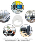 Straight Up Slick 2 Inch Desk Grommet Covers 20 Pack plastic cable hole protectors shown in various office setups.