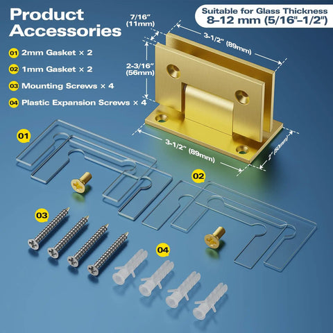 Premium Solid Brass 90 Degree Glass Shower Door Hinges With Short Back Plate Requiring Exact Glass Cutout For Rock Solid Grip No Sweat Install Accessories.
