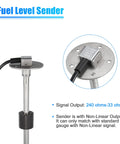 High Octane Universal Fuel Sending Unit 240 To 33 Ohms 9 Inch Fluid Gauge Sensor with metal base and wire for trucks, RVs, buses, boats.