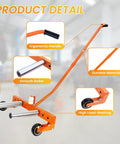 Heavy Duty Tire Wheel Dolly With Adjustable Width And Reinforced Steel Body For Quick Garage Hauling Of Car Truck And Trailer Tires Featuring Low Profile Rollers Up To 580 Pounds Capacity showing ergonomic handle and smooth rollers.