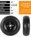 Built Tough Flat Free Tires And Wheels 10 Inch 4.10X3.50-4 Pair Ready To Roll with 5/8 Inch Bore Offset Hubs for utility use.