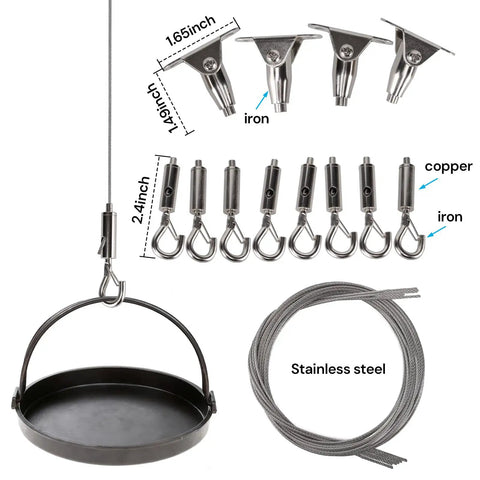 Heavy Duty Picture Hanging Kit With 1.5 Meter Adjustable Stainless Steel Cable And 6 Piece Wire Rope Suspension components.