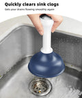 Heavy Duty Mini Sink Plunger With Short Handle creates solid suction to rip through stubborn clogs in kitchen sink.